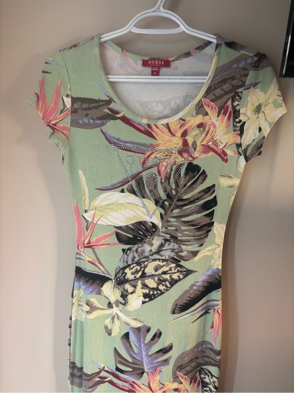 GUESS Floral Print Top | Green Tropical Print | Size M